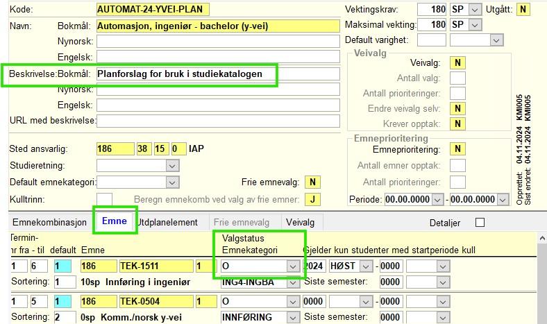 Emner i emnekombinasjonen